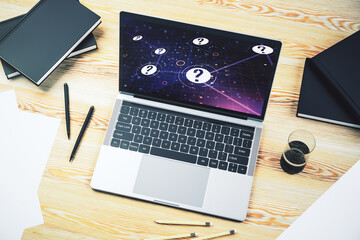 Aufkleber - Creative concept of question mark illustration on modern laptop screen. FAQ and search concept. 3D Rendering