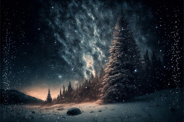 snow dust, stars in the sky