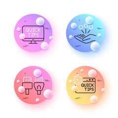 Aufkleber - Quick tips, Consolidation and Computer cables minimal line icons. 3d spheres or balls buttons. Web tutorials icons. For web, application, printing. Helpful tricks, Strategy, Rj45 internet. Vector
