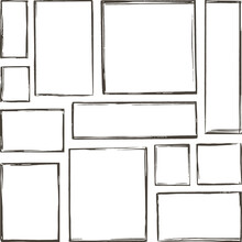Sketch Frames Doodle Collection. Sketchy Frame, Hand Drawn Squares Shapes. Black Line Square For Photo Box. Art Strokes Shapes Neoteric Vector Kit