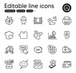 © blankstock - Set of Business outline icons. Contains icons as Open door, Ambulance car and Fake information elements. Food donation, Love cooking, Print image web signs. Wallet, Cashback. Vector