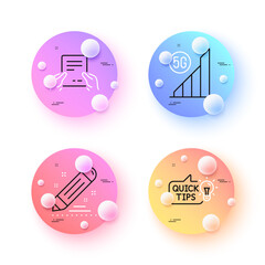 Poster - Education idea, 5g wifi and Brand contract minimal line icons. 3d spheres or balls buttons. Receive file icons. For web, application, printing. Quick tips, Wireless signal, Edit report. Vector