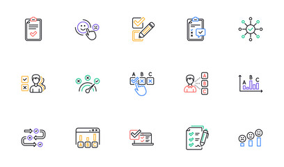Poster - survey or report line icons. opinion, customer satisfaction and feedback results. testing linear ico