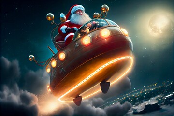 Wall Mural - Generative AI abstract render of Santa Claus in a spaceship