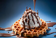 Waffles with whipped cream and chocolate 