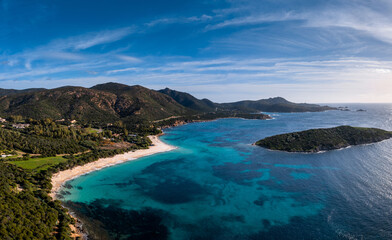 Sticker - view of the beautiful wihtie sand beach and turquoise waters at Turredda Beach in Sardinia