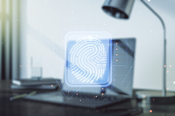 Aufkleber - Multi exposure of abstract graphic fingerprint sketch on modern computer background, fingerprint scan data concept