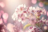 Fototapeta Kwiaty - illustration of  beautiful pink flowers blooming with bokeh light , idea for freshness and happiness background or backdrop