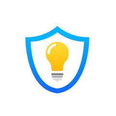 Poster - Shield with a light bulb, saving and saving electricity on a white isolated background. Vector illustration