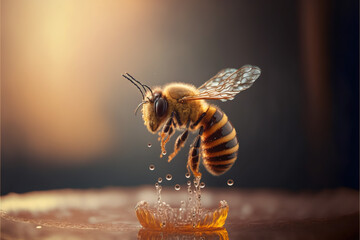 bee on water, honeybee macro, generative ai