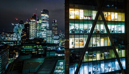 Poster - Aerial view of London city in the night, UK