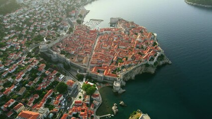 Wall Mural - Aerial view of the old town of Dubrovnik and Adriatic sea in Dalmatia, Croatia. drone 4k video. Summer vacation destination