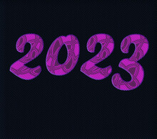 2023 Pink Dot Retro Psychedelic Pattern Against A Midnight Blue Background. New Year's Even Illustration.