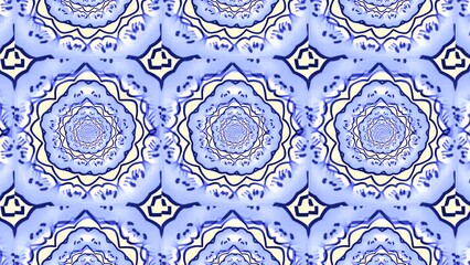 Poster - White and blue kaleidoscope pattern. Motion. Different ornaments with geometric shapes that change quickly in animation.