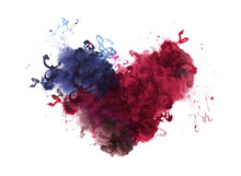Ink Blue And Red Color Smoke Blot On Png Transparent Abstract Background. Broken Heart Concept.