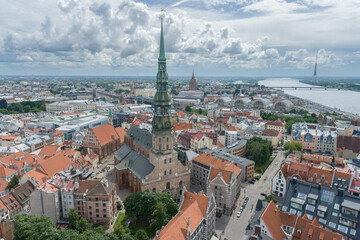 Canvas Print - Riga City Old Town And Beautiful Architecture. Aerial View. Cityscape. Latvia. Drone Point of View