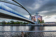 Foot Bridge Cross Manchester Ship Canal, Connecting Between Media City And Imperial War Museum At Salford Quays In Manchester City, England	
