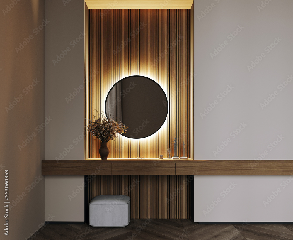 Round mirror console table discount