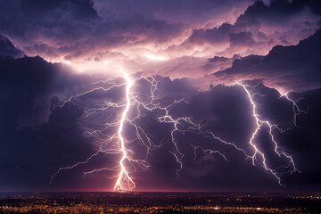lightning in the city night