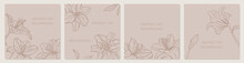 Set Of Creative Minimalist Hand Draw Illustrations Floral Outline Lily Pastel Biege Simple Shape For Wall Decoration, Postcard Or Brochure Cover Design,