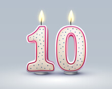 Happy Birthday Years. 10 Anniversary Of The Birthday, Candle In The Form Of Numbers. Vector