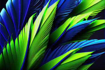 Poster - vivid green and blue feathers background as beautiful abstract wallpaper header