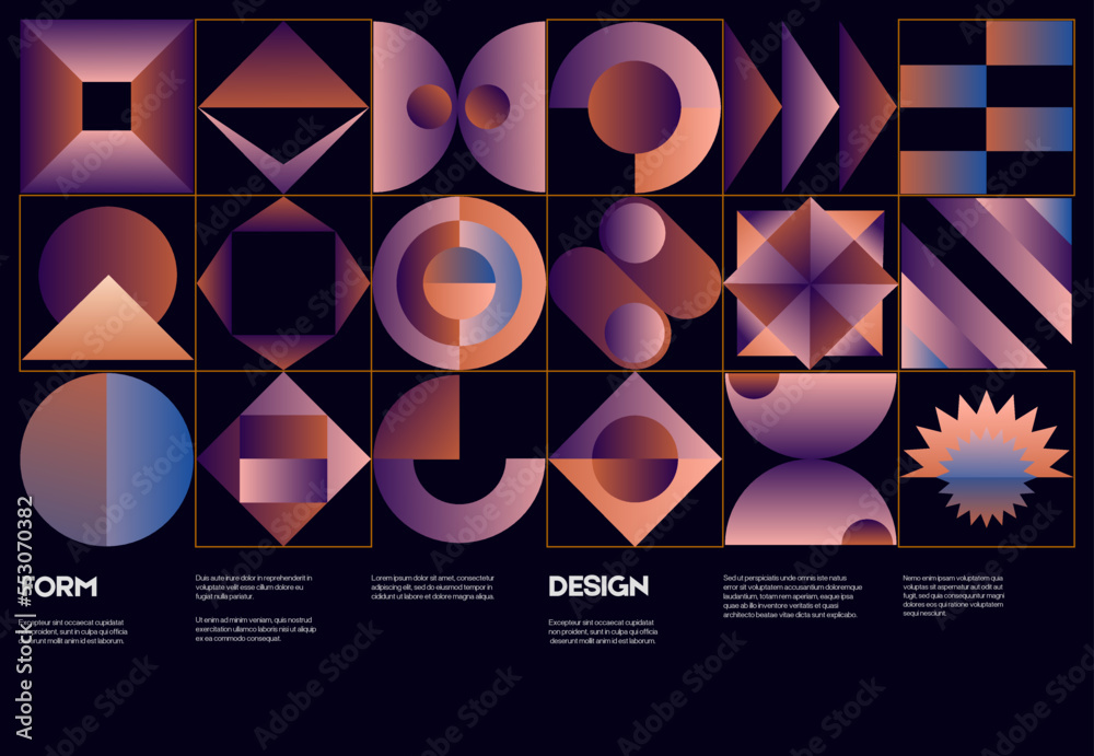 Generative design artwork graphics of computer vector generated shapes ...