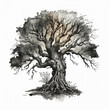 gnarled old oak tree, watercolor painting - generative AI