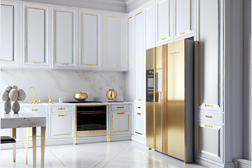 luxury white and gold kitchen interior