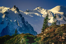 Mont Blanc Massif Idyllic Alpine Landscape Countryside, Chamonix, French Alps