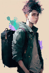 Wall Mural - anime boy with his bag 