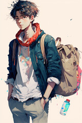 Wall Mural - anime boy with his bag 