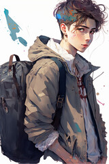 Canvas Print - anime boy with his bag 