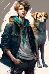 Canvas Print - anime boy with his dog