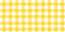 Yellow Geometric Grid Line Seamless Pattern. Retro Table Cloth Plaid Style Background. Traditional Gingham Tartan Fabric Texture Illustration.