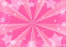 星が飛び出す模様が入ったお洒落なピンクの放射背景素材　横