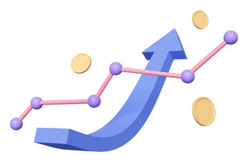 stock market uptrend chart with Investing in different currencies, 3d render illustration