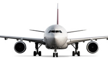 Front View Of Wide Body Passenger Airplane Isolated On Transparent Background