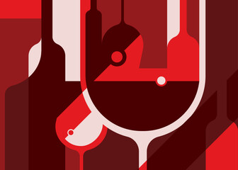 Wall Mural - Banner with wine glasses and bottles. Placard design in abstract style.