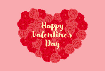  Valentine's Day vector background with a heart bouquet of roses for banners, cards, flyers, social media wallpapers, etc.