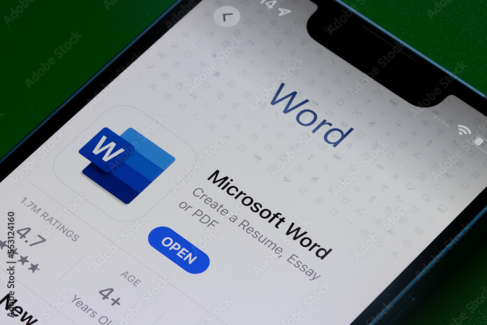 Portland, OR, USA - Dec 9, 2022: Microsoft Word mobile app is seen in ...