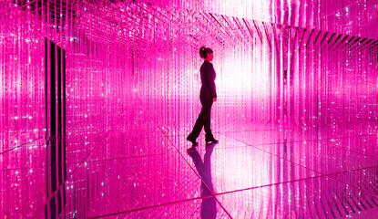 Businesswoman walking in the beautiful bokeh light