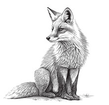 Fox Sitting Hand Drawn Sketch Vector Illustration