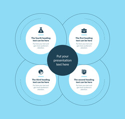 Poster - Simple business process template with four stages - blue version. Flat infographic design.