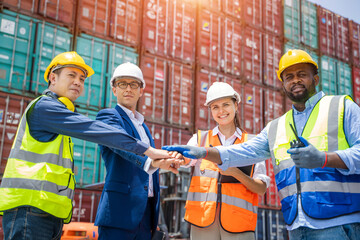 Poster - Teamwork and determination to succeed import and export logistics Container,Success and winning concept.