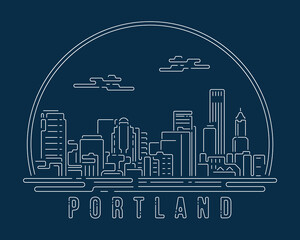 Cityscape with white abstract line corner curve modern style on dark blue background, building skyline city vector illustration design - Portland