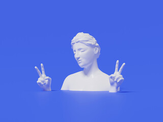 Wall Mural - 3d render of human sculpture with hand gesture, victory sign