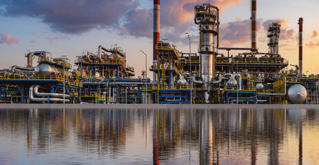 Wall Mural - Modern oil refinery and its reflection in water