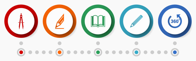 Leinwandbilder - Education vector icon set, learn concept  flat design buttons, school infographic template