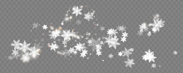 Wall Mural - Realistic falling snowflakes. Isolated on transparent background. Vector illustration.
